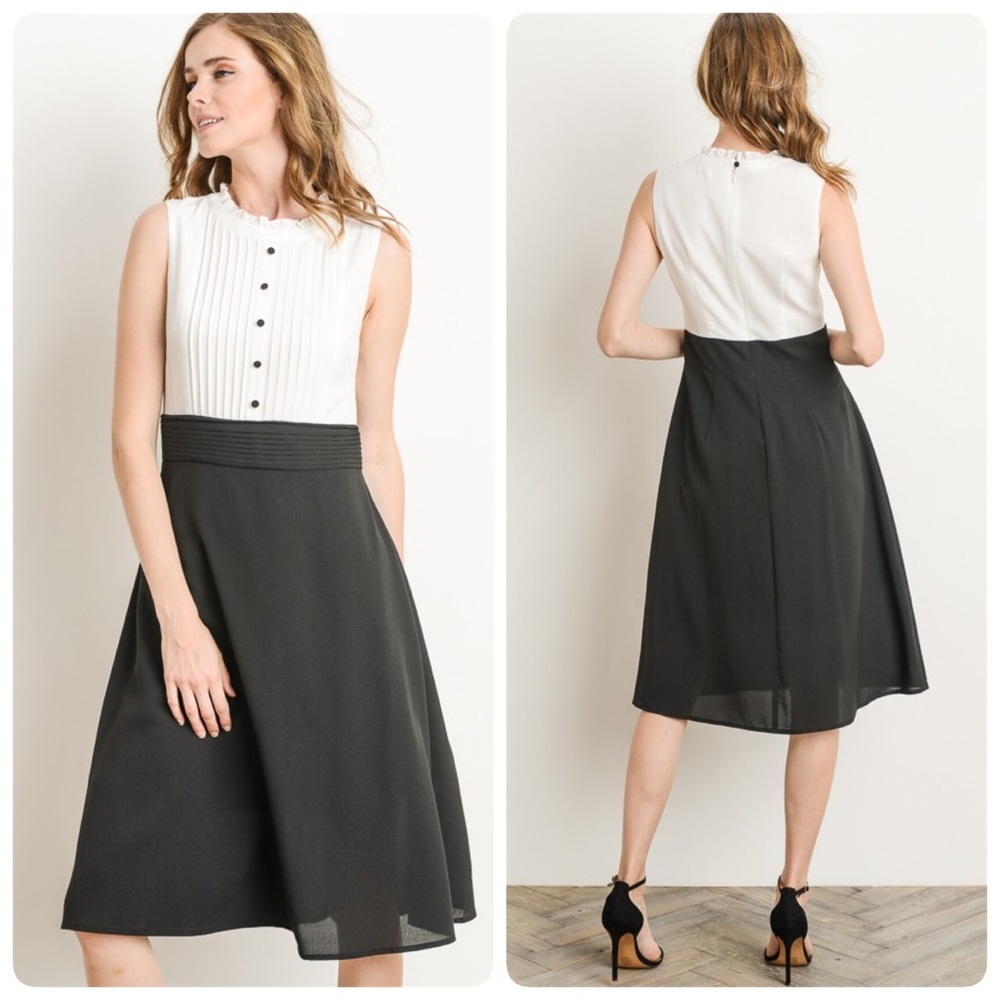 Black and White Pleated Dress - Picture 2 of 6